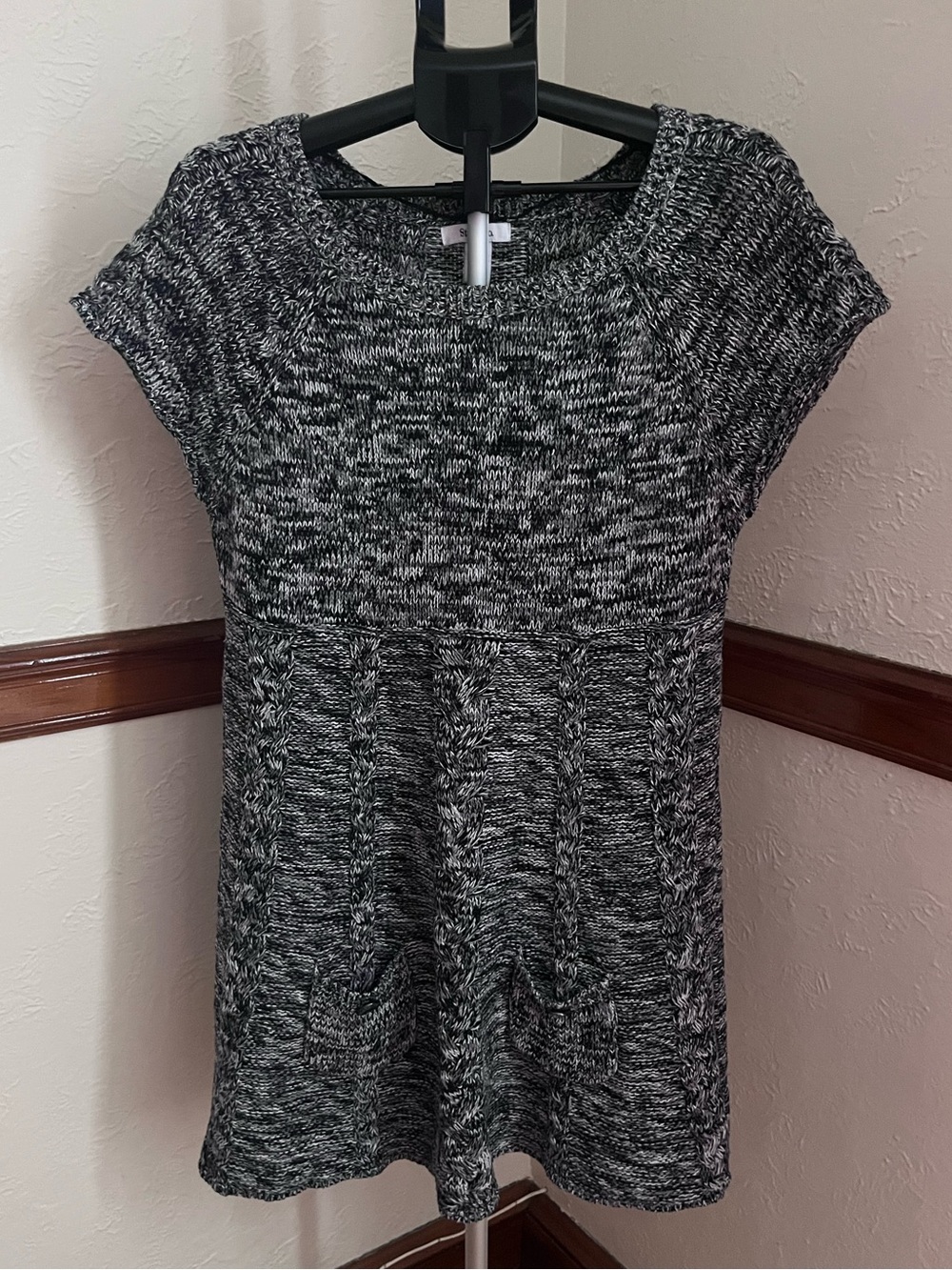 Style & Co. Black & White Marled Short Sleeve Sweater Dress